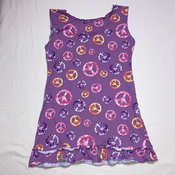 Peace Sign Purple Nightgown Girl’s 6-7 Pajama Ruffle Sleepwear Summer Lighweight - Picture 4 of 7